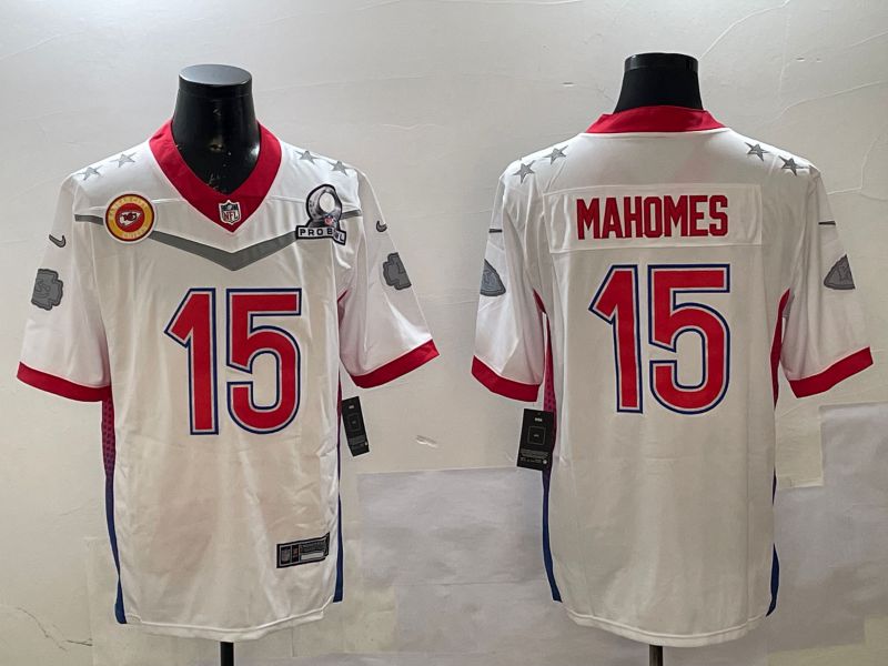 Men Kansas City Chiefs #15 Mahomes White All star 2025 Nike Vapor Limited NFL Jersey style 5